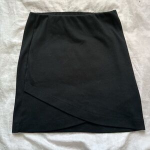High Waisted Ruched Crossover Hem Bodycon Mini Black Casual Skirt